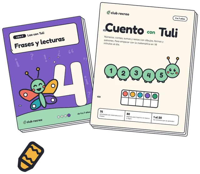 La tapa de Cuento con Tuli, con Tuli contando del 1 al 5, junto al Libro 4 de Leo con Tuli